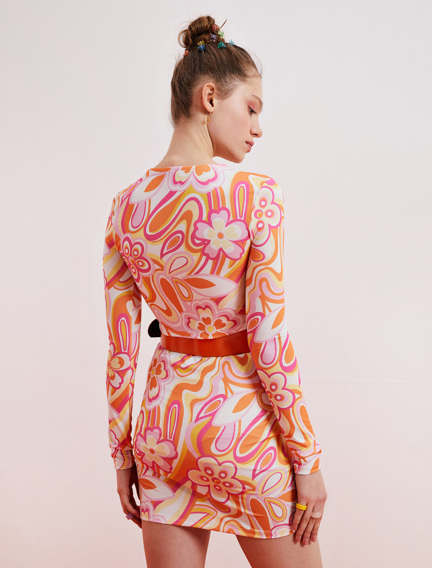   Crop Tişört Uzun Kollu V Yaka