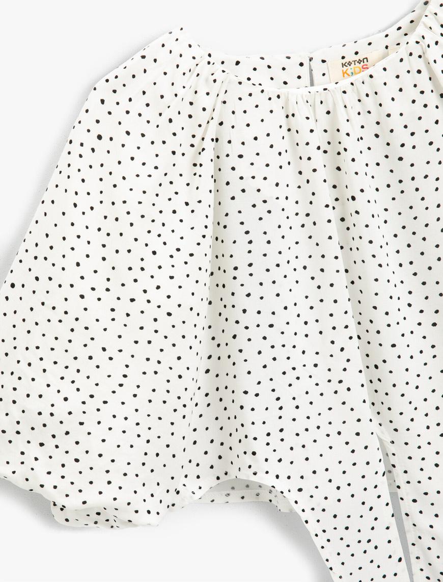  Kız Çocuk Puantiye Desenli Beli Bağlamalı Crop Balon Kol Bluz