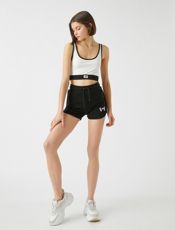  Crop Atlet U Yaka Biye Detaylı Pamuklu