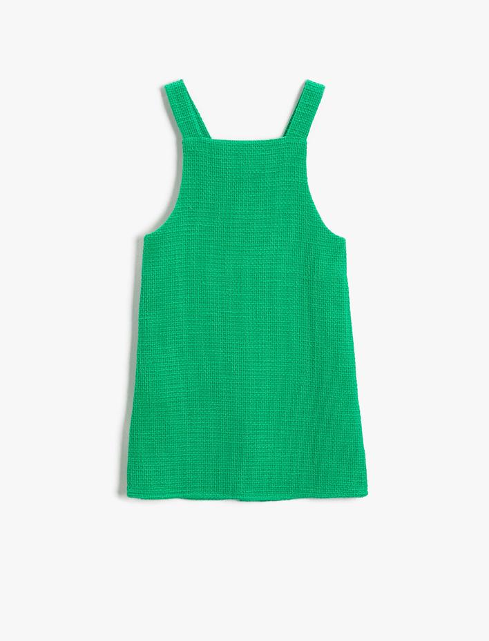 Kız Çocuk Elbise Jile Cep Detaylı Pamuklu Askılı Düğmeli