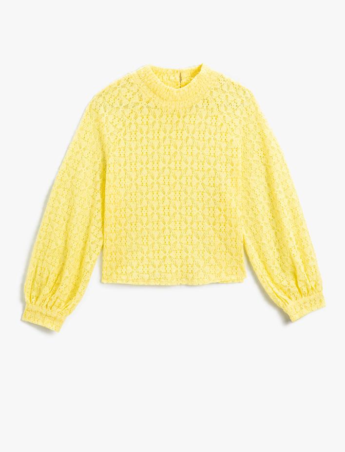  Dantelli Transparan Uzun Kollu Balıkçı Yaka Bluz