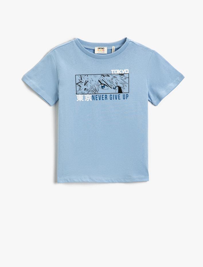 Erkek Çocuk Manga Baskılı Kısa Kollu Tişört Pamuklu