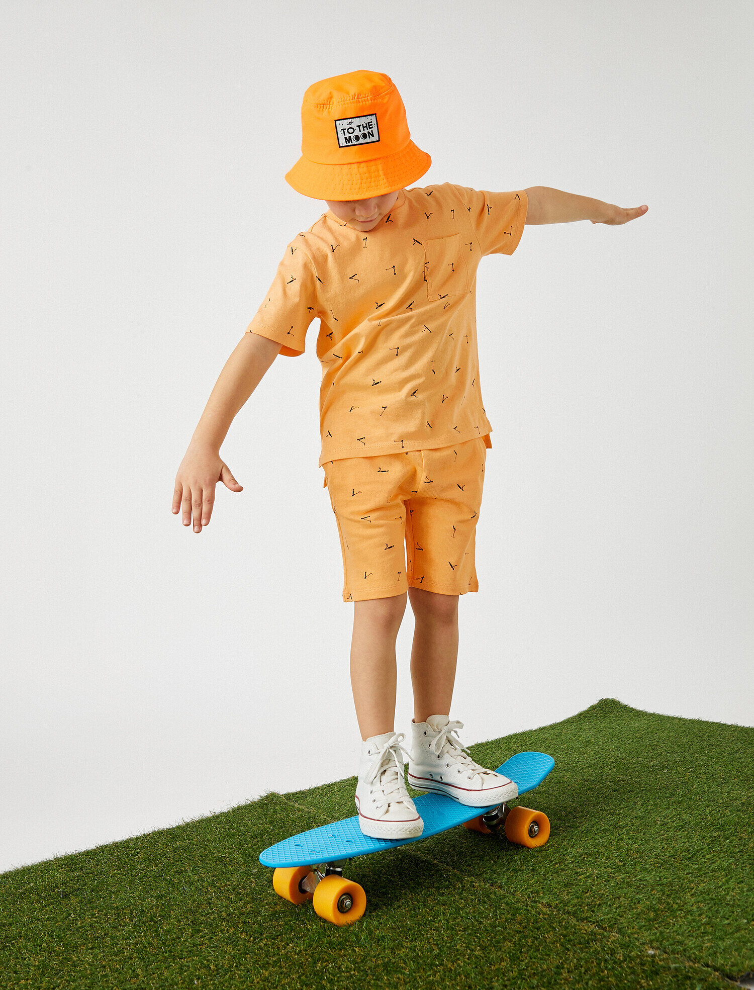  Erkek Çocuk Beli Lastikli İpli Baskılı Şort Cepli Pamuklu