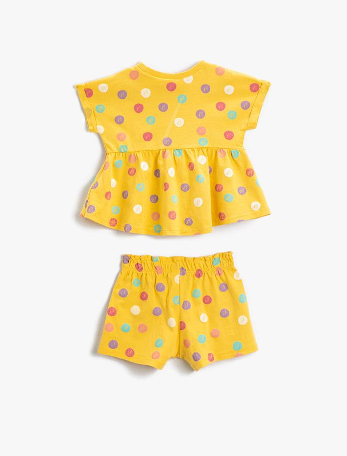Kız Bebek Puantiye Baskılı Fırfırlı Tişört Şort Set Pamuklu
