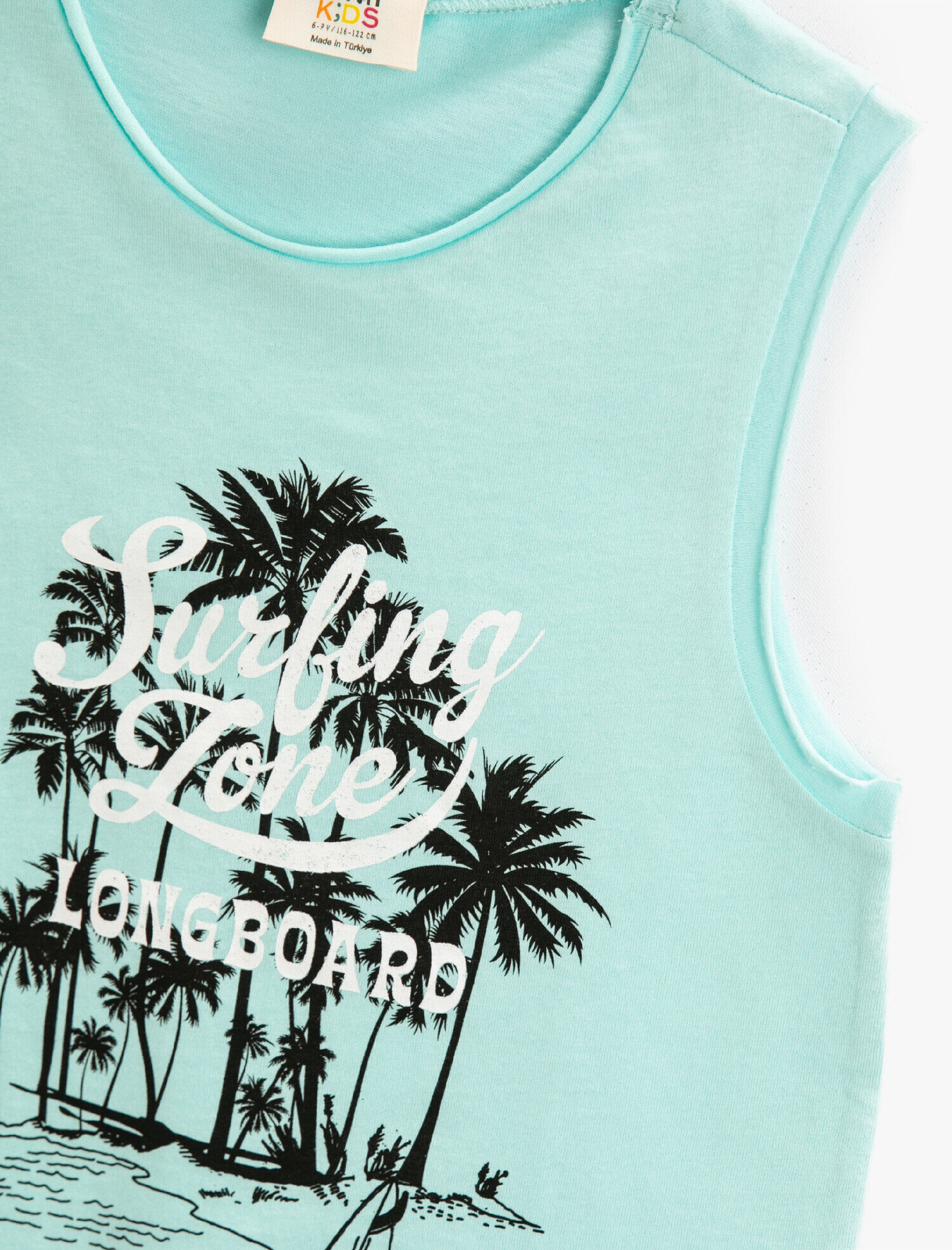  Erkek Çocuk Yaz Temalı Palmiye Baskılı Kısa Kollu Bisiklet Yaka Atlet Pamuklu