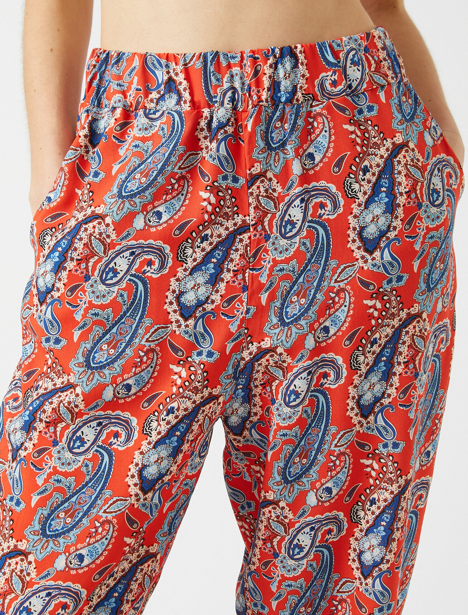   Desenli Pantolon Beli Lastikli Cepli