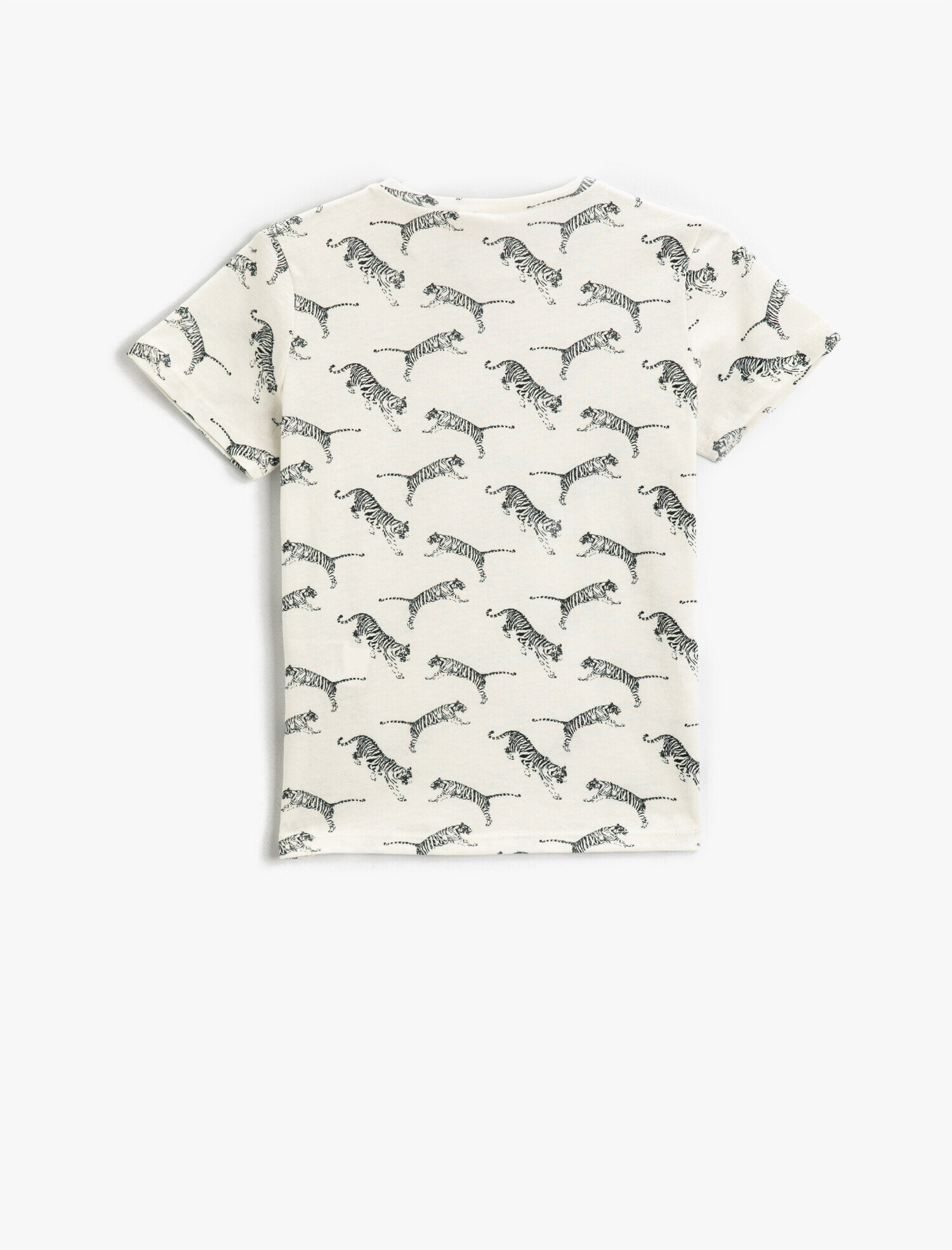 Siyah Erkek Çocuk Kaplan Baskılı Kısa Kollu Bisiklet Yaka Tişört