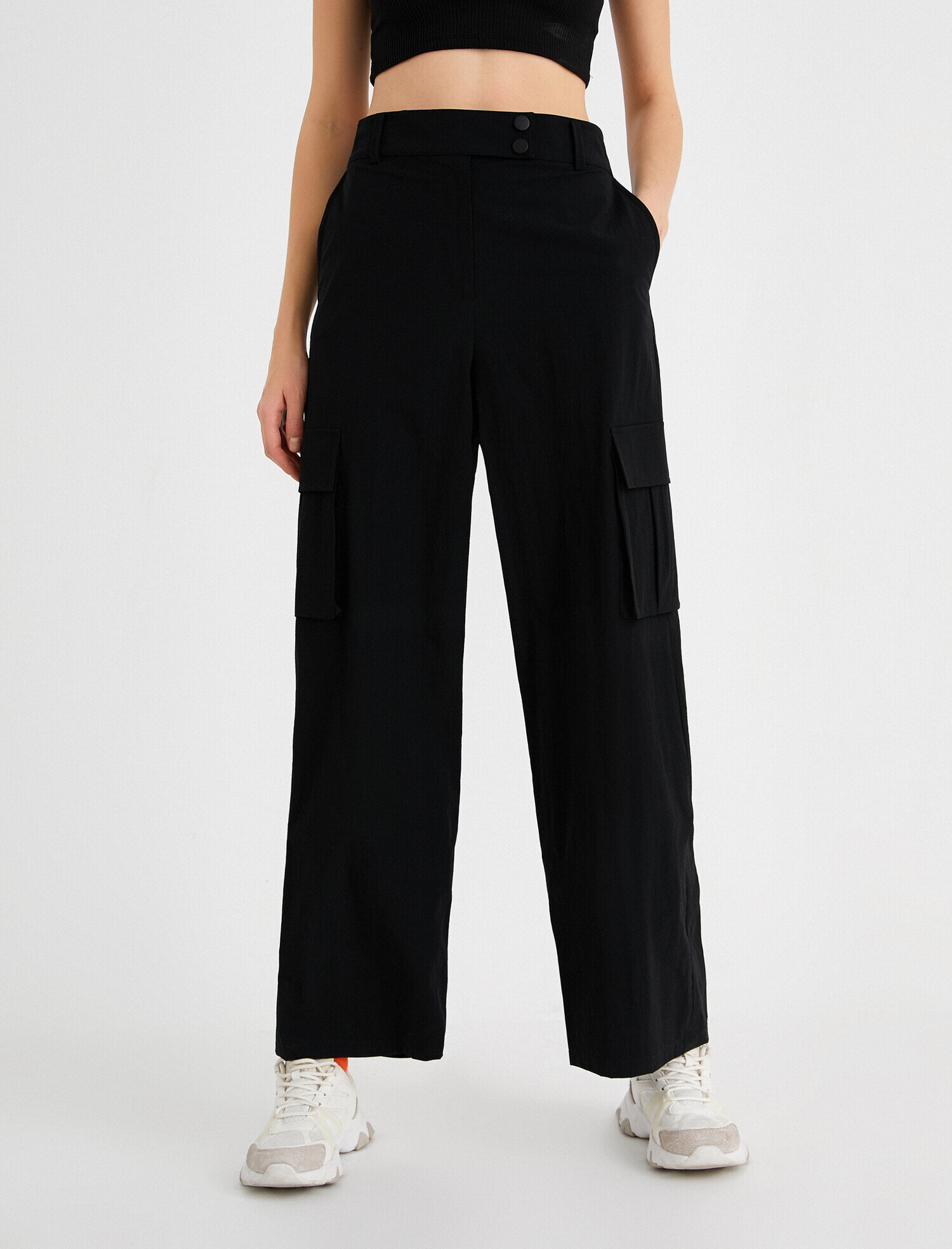   Geniş Paça Cepli Yüksek Bel Pantolon