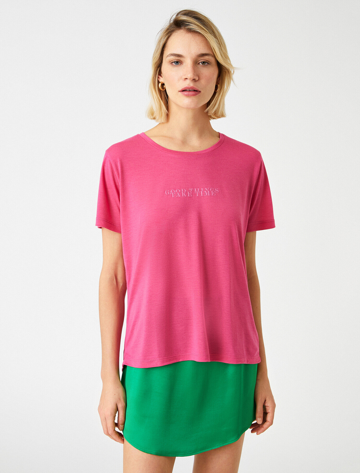   Baskılı Kısa Kollu Tişört Bisiklet Yaka