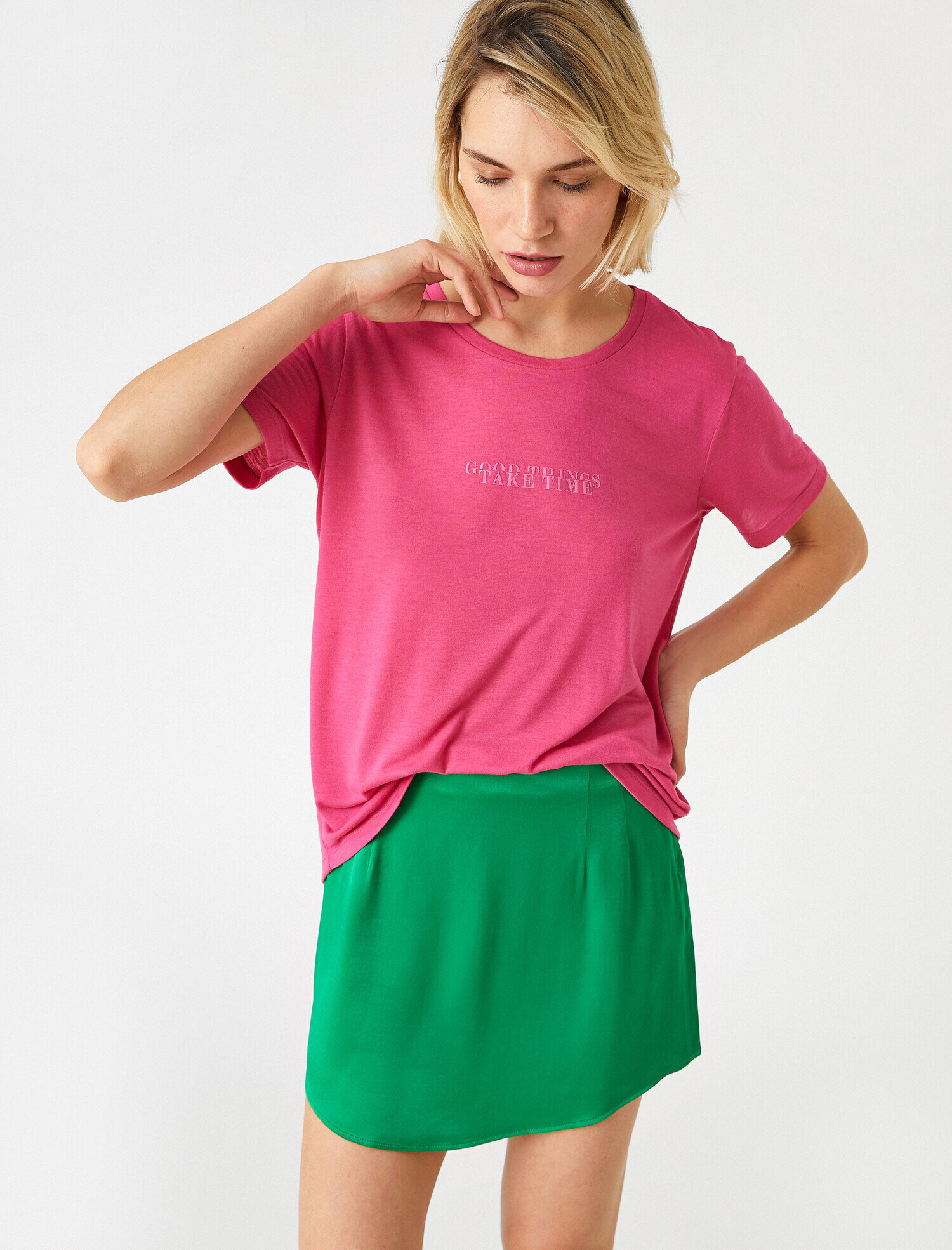   Baskılı Kısa Kollu Tişört Bisiklet Yaka