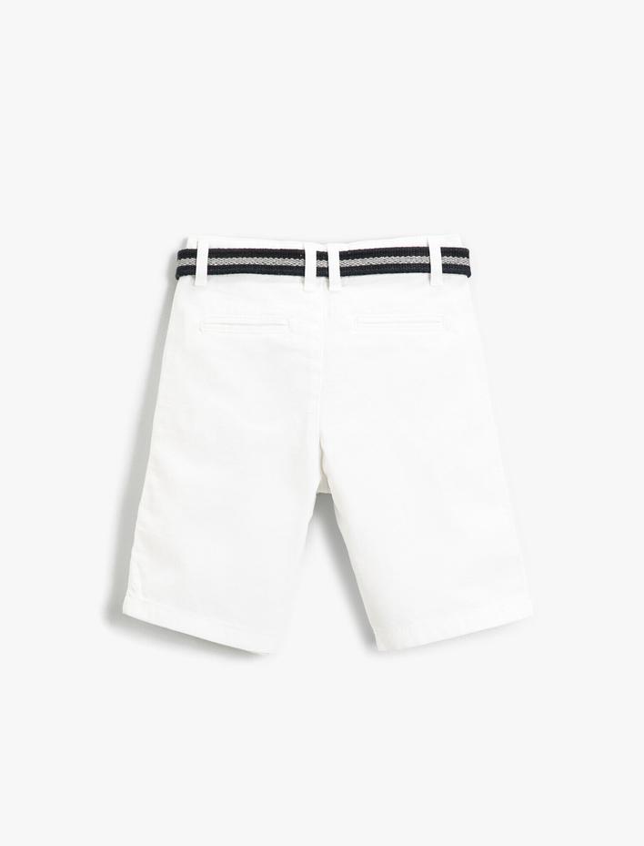Erkek Çocuk Slim Kemerli Şort Cepli Beli Lastik Detaylı Diz Üstü Pamuklu