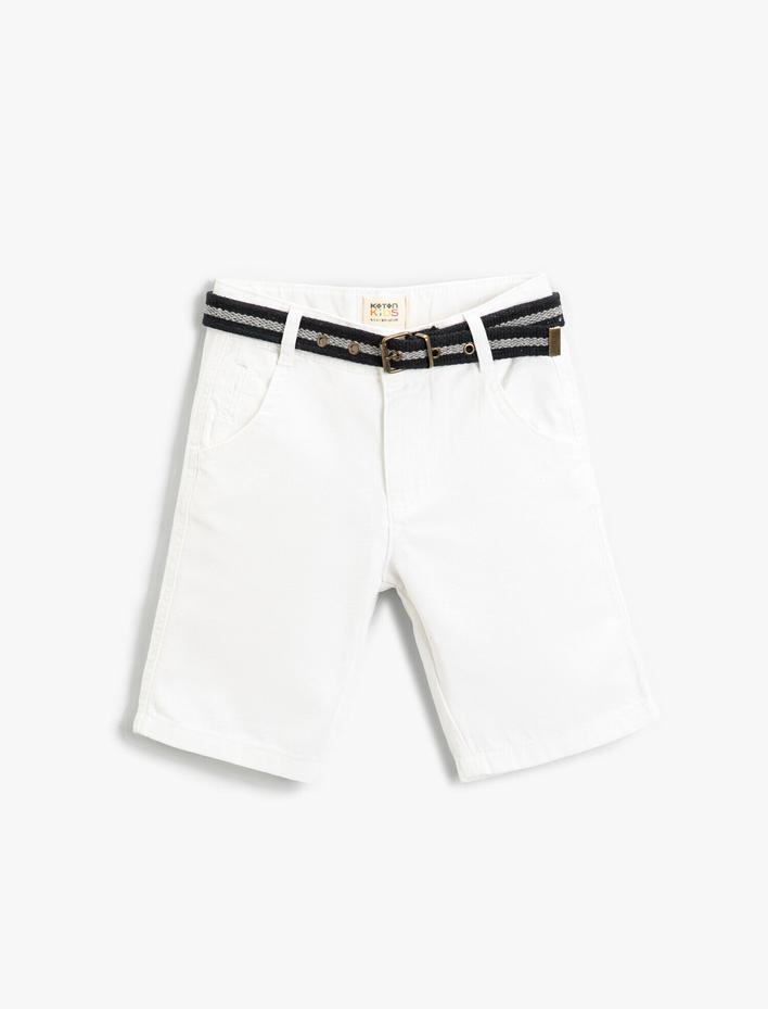 Erkek Çocuk Slim Kemerli Şort Cepli Beli Lastik Detaylı Diz Üstü Pamuklu