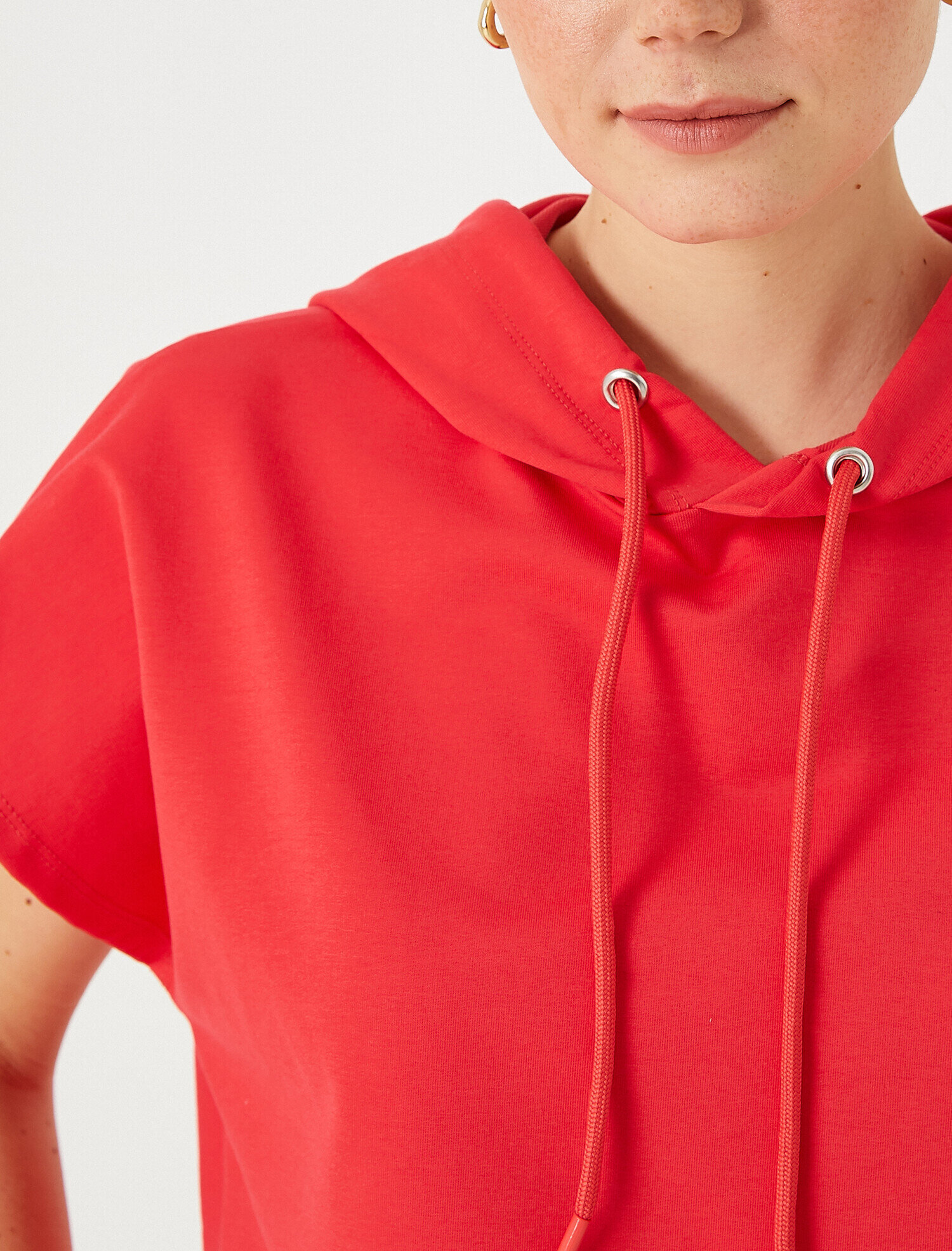   Crop Sweatshirt Kapüşonlu Kısa Kollu