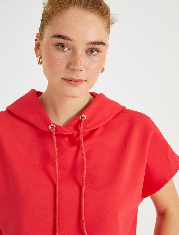  Crop Sweatshirt Kapüşonlu Kısa Kollu