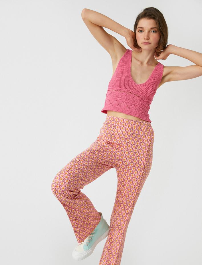  Crop Örgü Atlet V Yaka