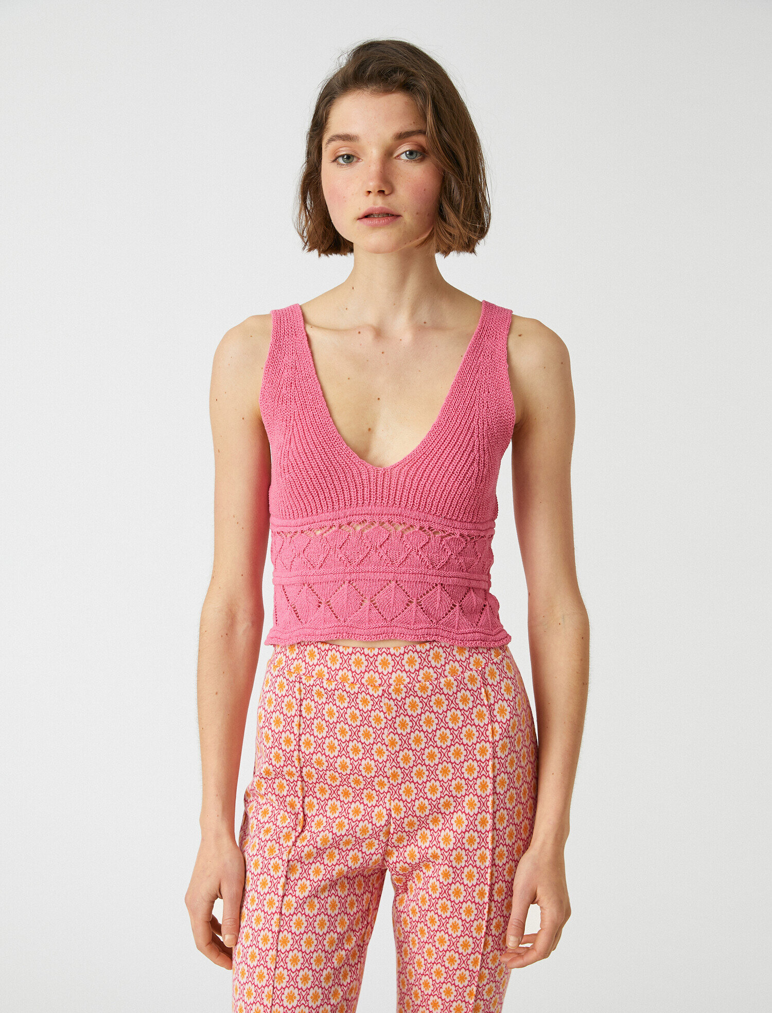   Crop Örgü Atlet V Yaka