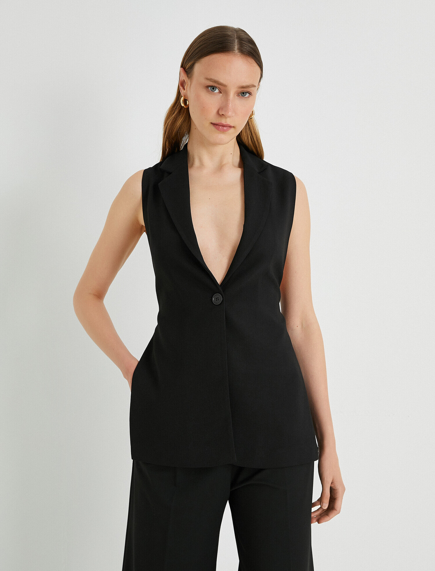   Kemerli Yelek Tek Düğmeli