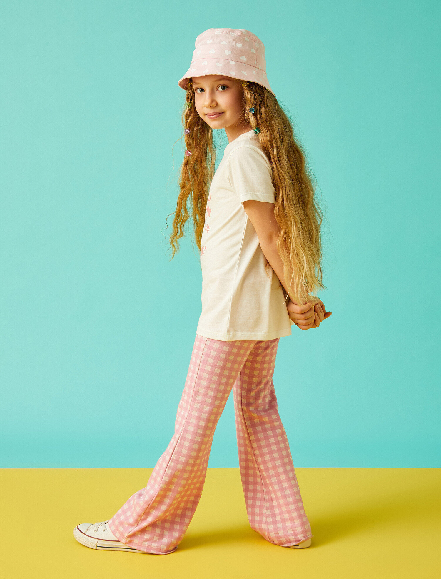  Kız Çocuk İspanyol Paça Slim Pantolon Kareli