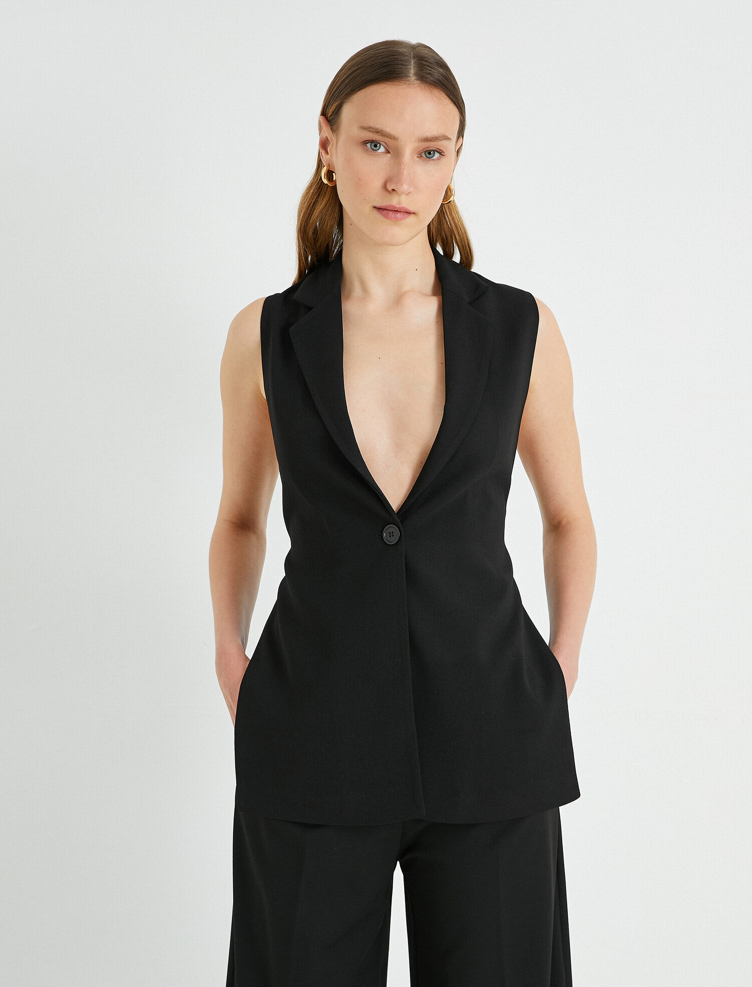   Kemerli Yelek Tek Düğmeli