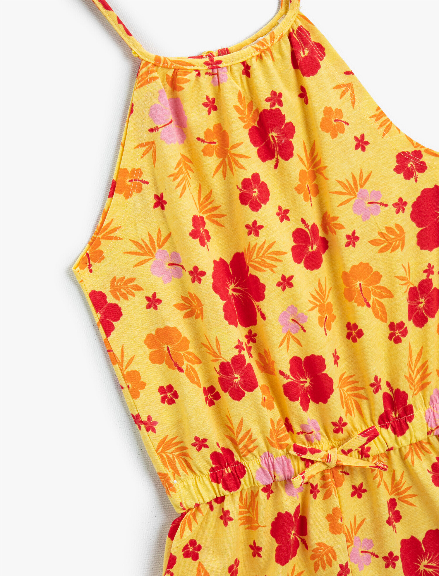  Kız Çocuk Çiçekli Halter Yaka Şort Tulum Pamuklu