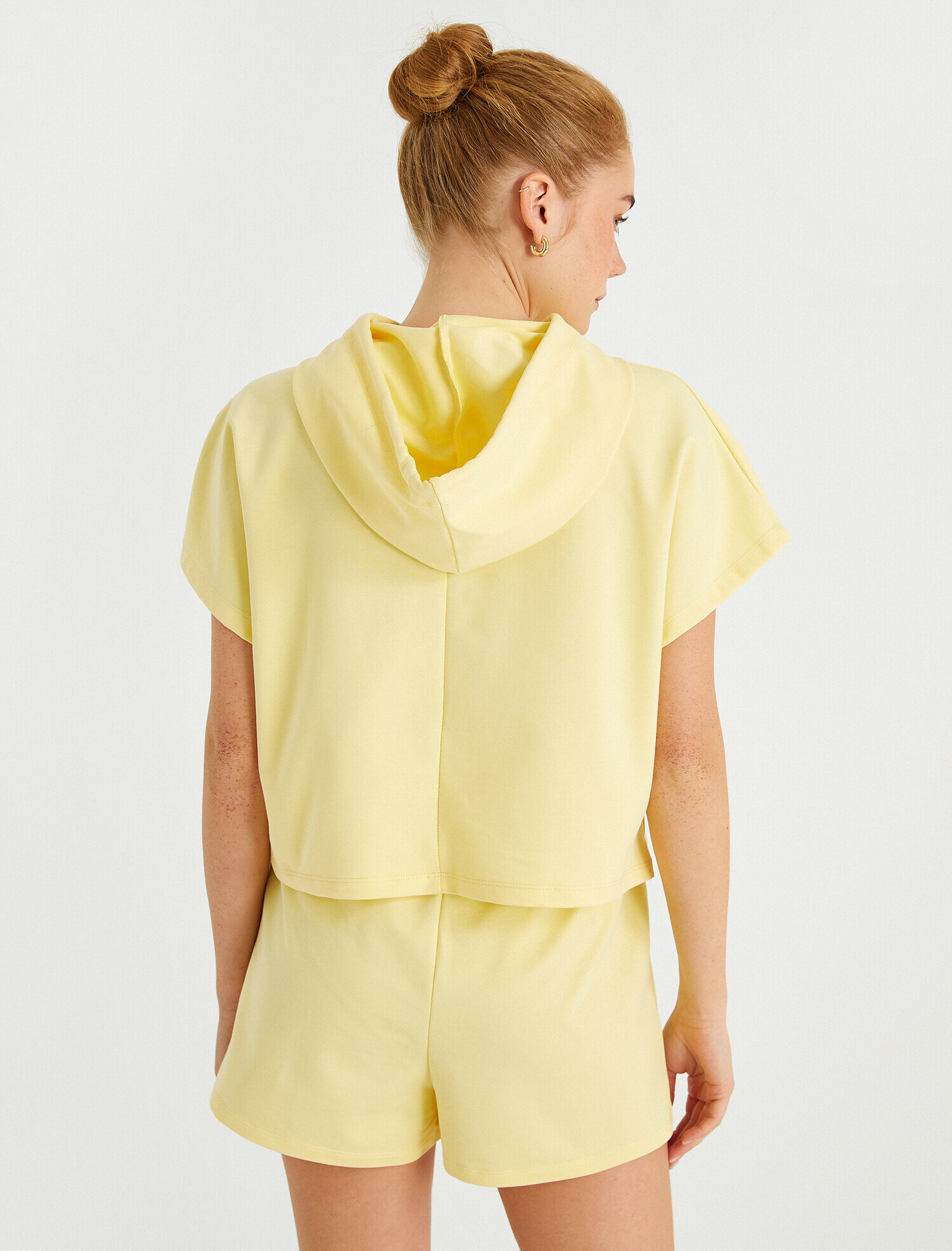   Crop Sweatshirt Kapüşonlu Kısa Kollu