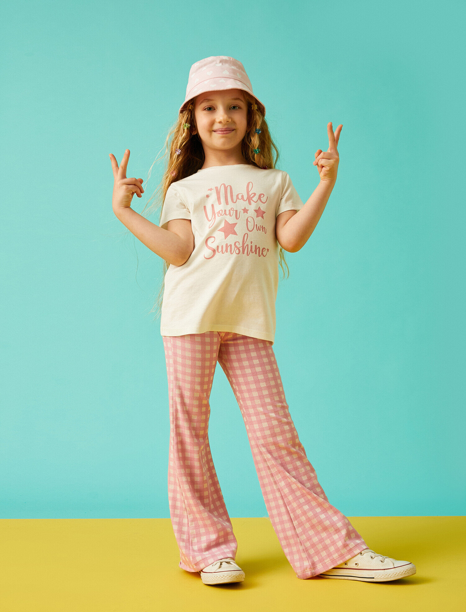  Kız Çocuk İspanyol Paça Slim Pantolon Kareli