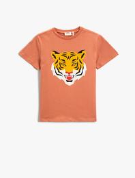 Kaplan Baskılı Tişört Bisiklet Yaka Pamuklu