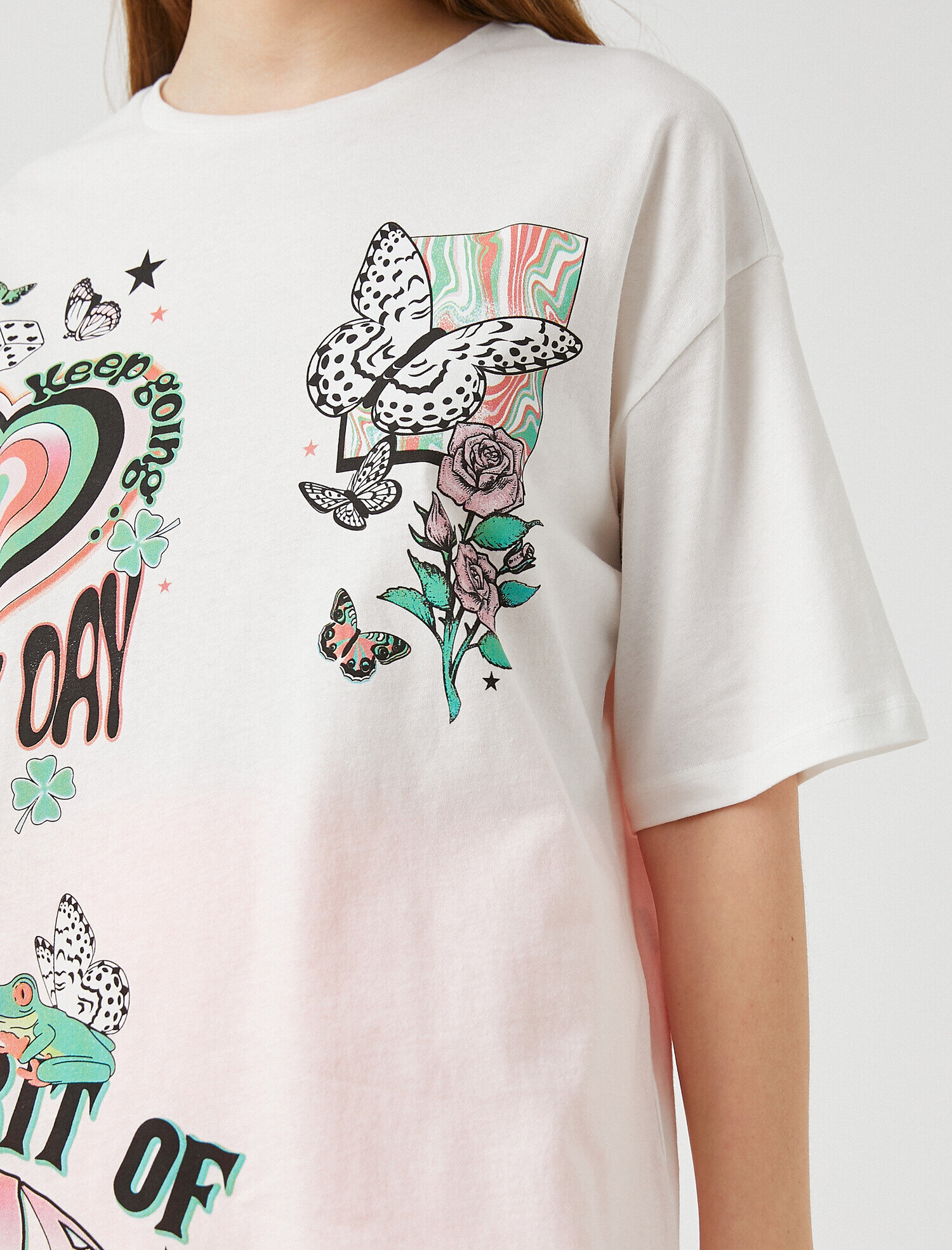   Baskılı Oversize Tişört Pamuklu