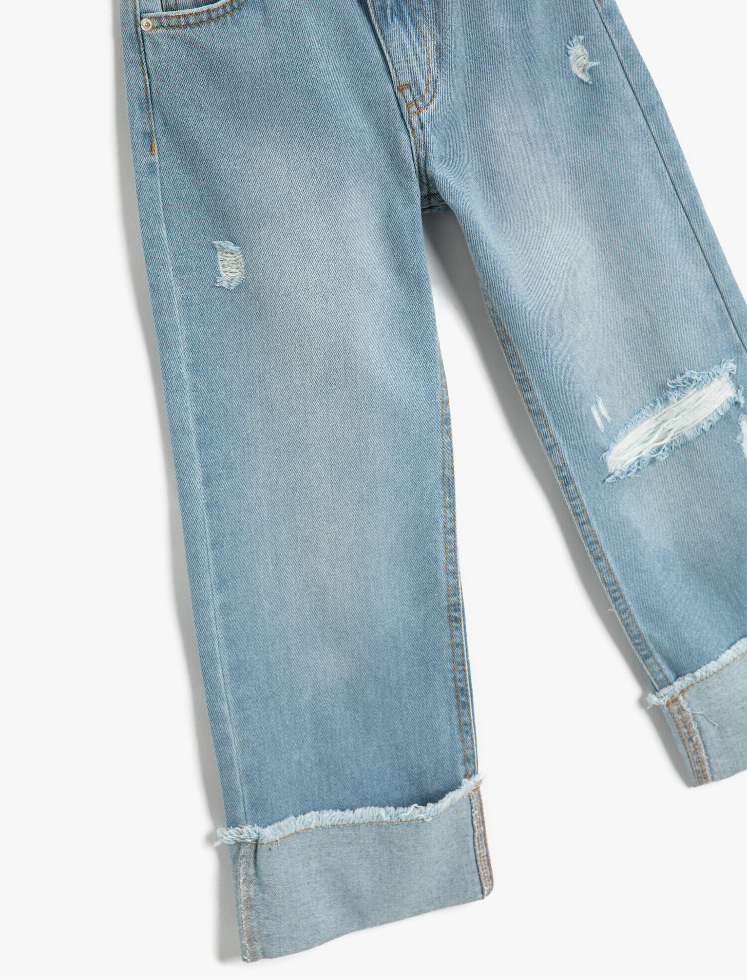  Kız Çocuk Kot Pantolon Destroylu Geniş Paça Pamuklu - Boyfriend Jean