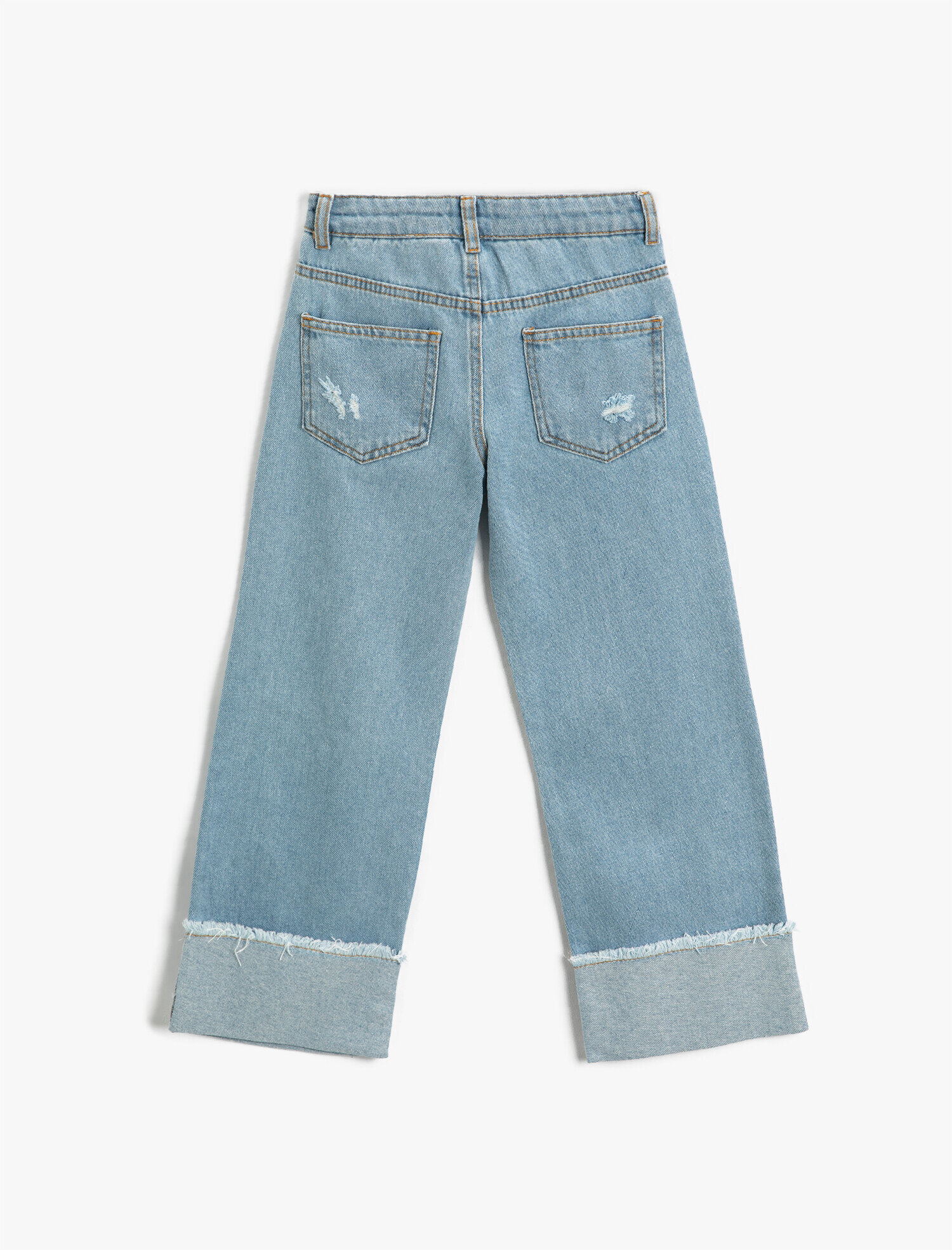  Kız Çocuk Kot Pantolon Destroylu Geniş Paça Pamuklu - Boyfriend Jean