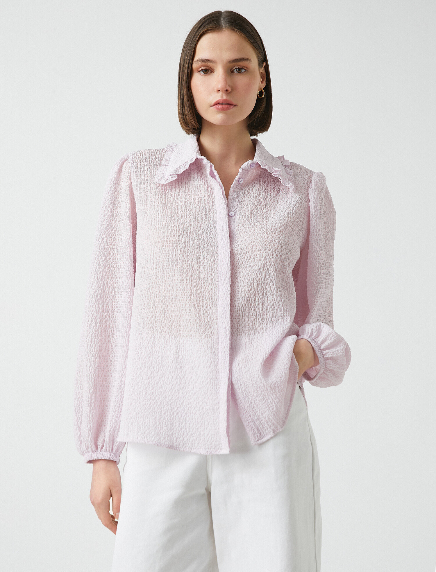   Balon Kol Fırfırlı Yaka Gömlek