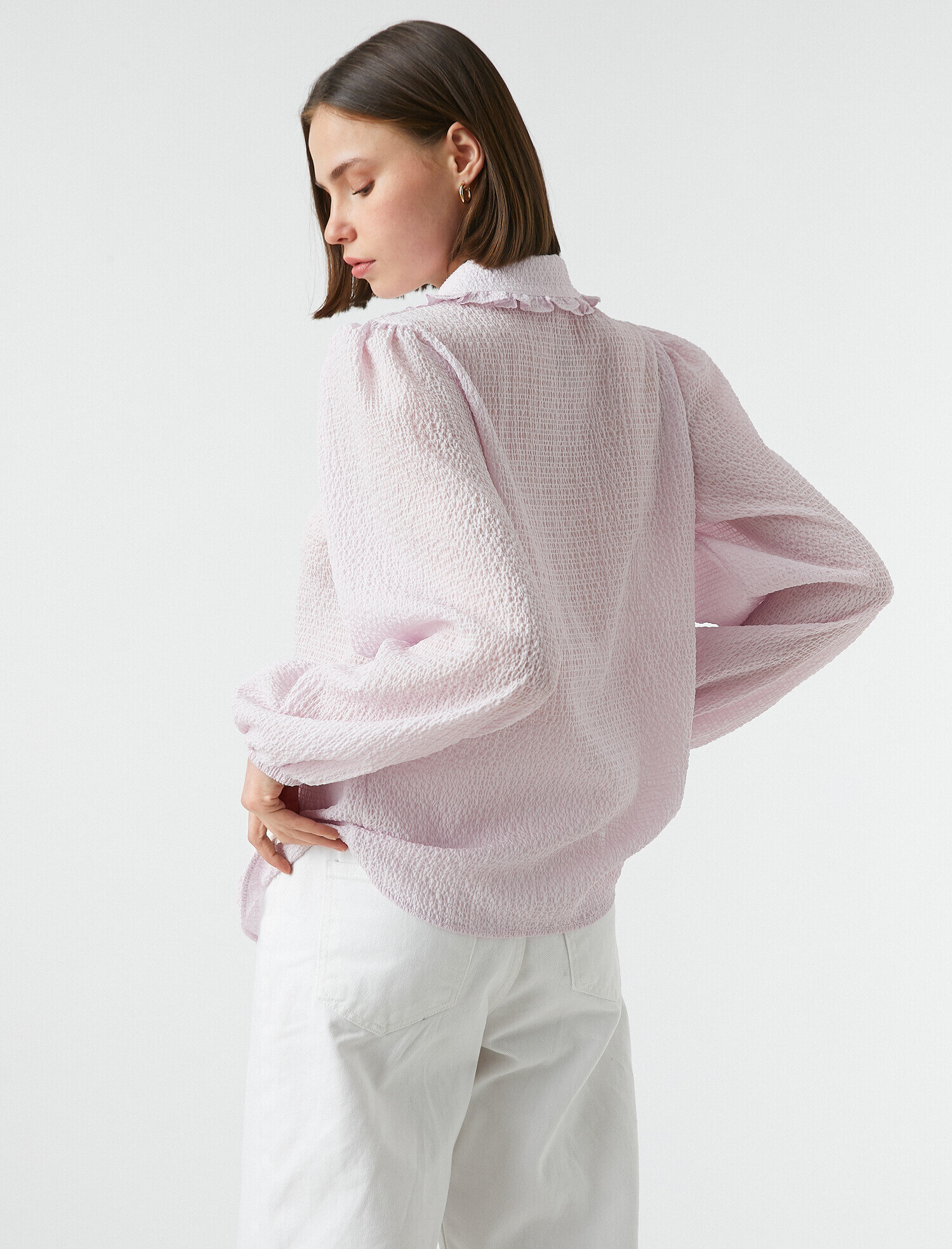   Balon Kol Fırfırlı Yaka Gömlek