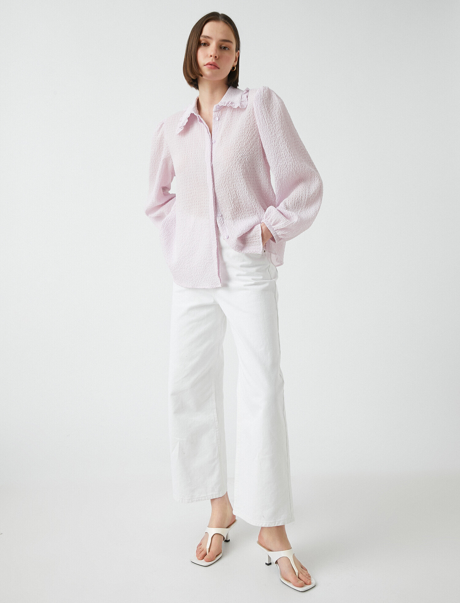   Balon Kol Fırfırlı Yaka Gömlek