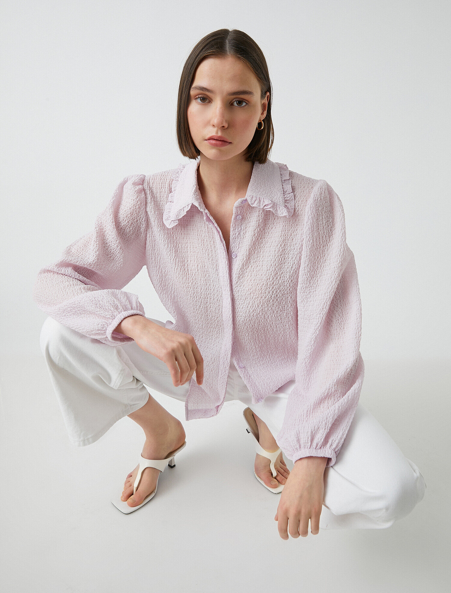   Balon Kol Fırfırlı Yaka Gömlek