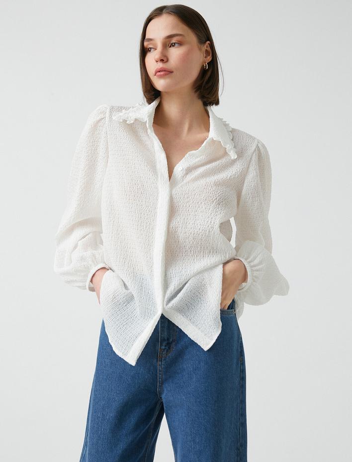  Balon Kol Fırfırlı Yaka Gömlek