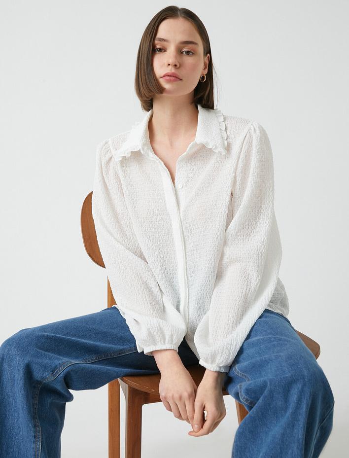  Balon Kol Fırfırlı Yaka Gömlek