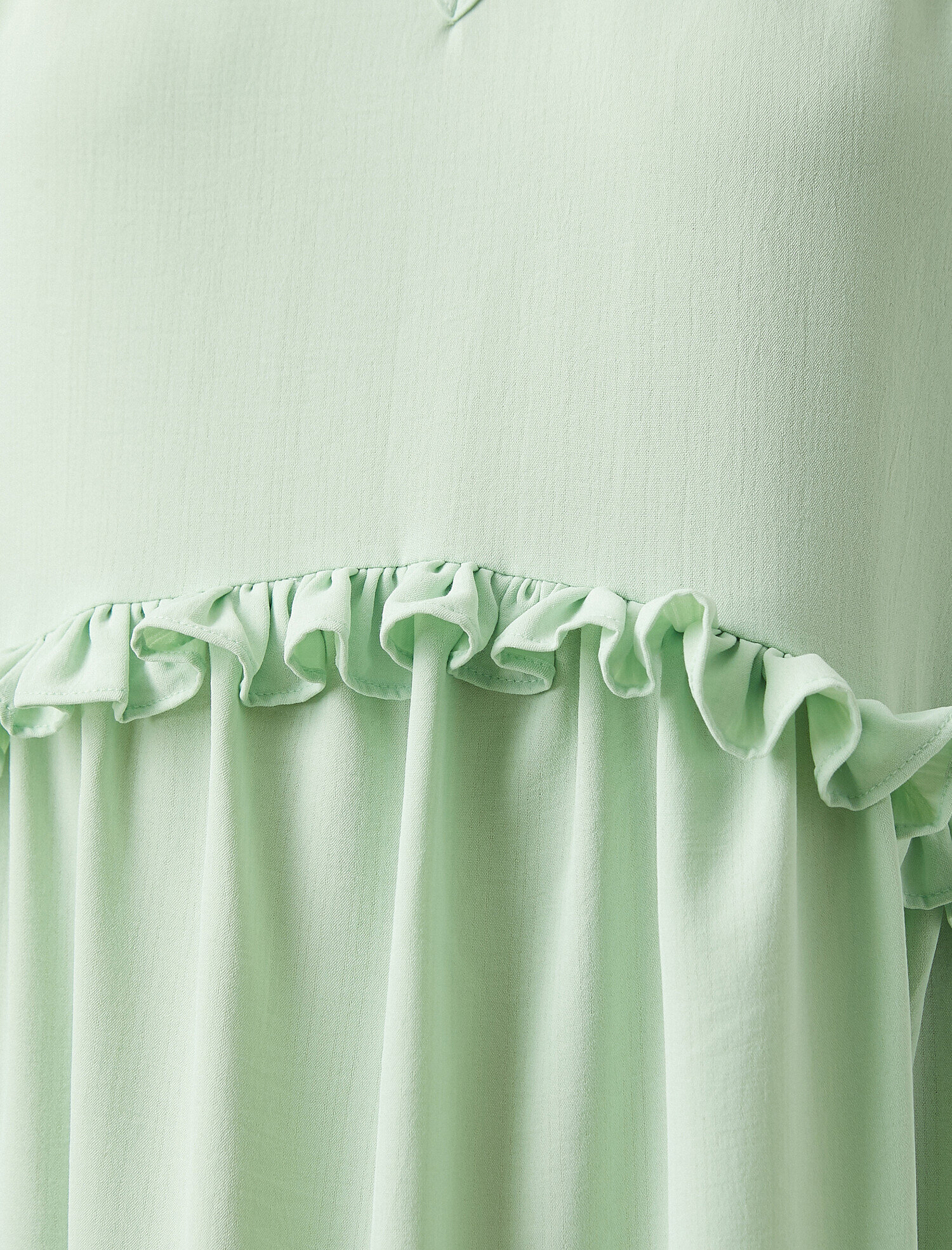   Fırfırlı Uzun Elbise V Yaka Dökümlü Rahat Kesim