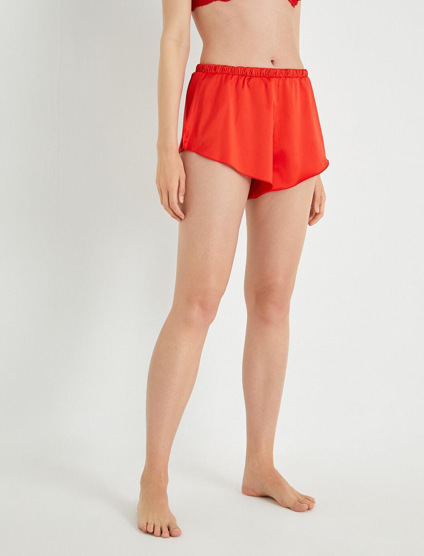  Saten Mini Şort Beli Lastikli