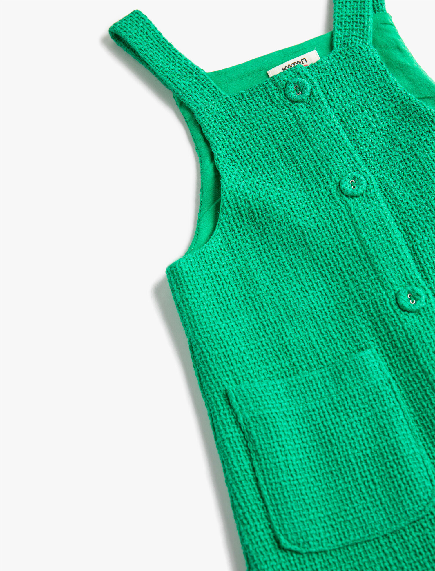  Kız Çocuk Elbise Jile Cep Detaylı Pamuklu Askılı Düğmeli