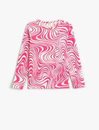 Desenli Uzun Kollu Tişört Bisiklet Yaka