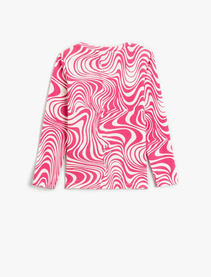 Kız Çocuk Desenli Uzun Kollu Tişört Bisiklet Yaka