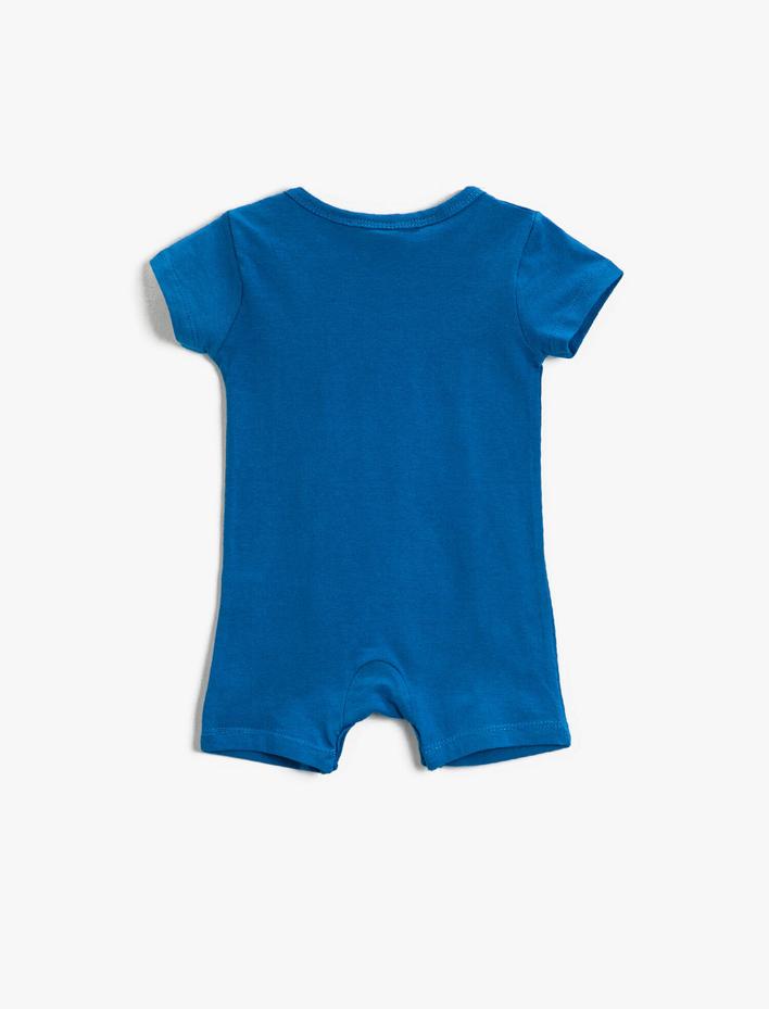 Erkek Bebek Şort Tulum Düğmeli Kısa Kollu Pamuklu Mickey Mouse Baskılı Lisanslı