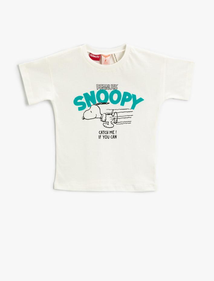 Erkek Bebek Snoopy Lisanslı Baskılı Tişört Kısa Kollu Pamuklu