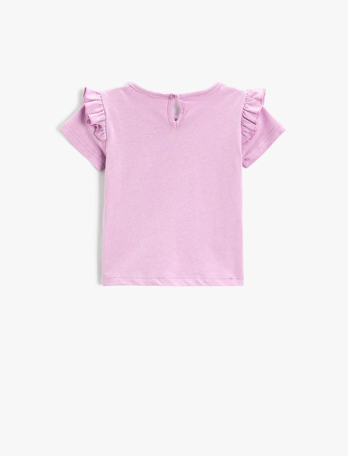 Kız Bebek Slogan Baskılı Fırfırlı Tişört Kısa Kollu Bisiklet Yaka Pamuklu