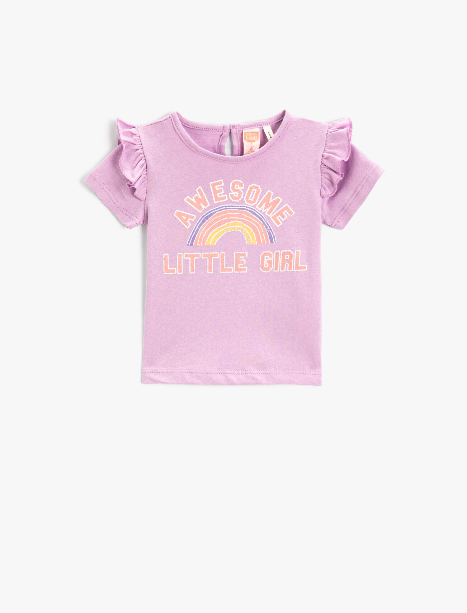  Kız Bebek Slogan Baskılı Fırfırlı Tişört Kısa Kollu Bisiklet Yaka Pamuklu