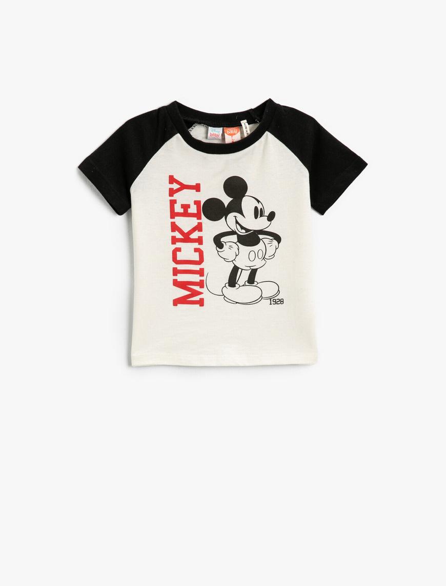  Erkek Bebek Mickey Mouse Baskılı Lisanslı Kısa Kollu Tişört Pamuklu