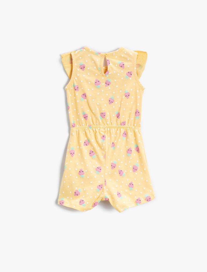 Kız Bebek Tulum Çilek Baskılı Kelebek Kollu Bisiklet Yaka Pamuklu