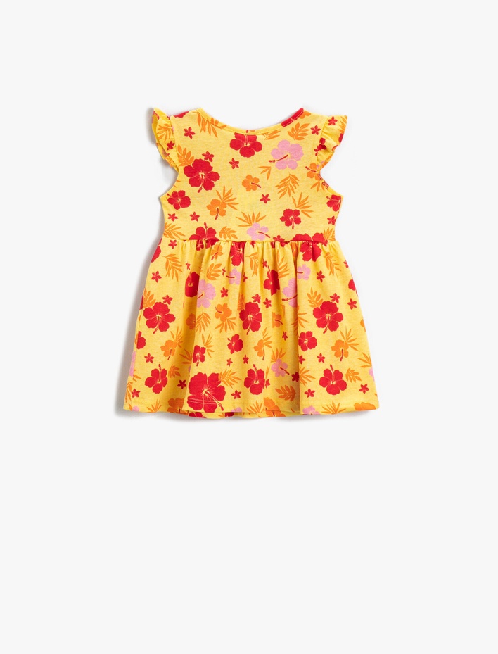 Kız Bebek Elbise Çiçek Desenli Bisiklet Yaka Kolsuz Günlük Pamuklu
