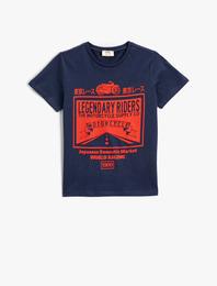 Baskılı Tişört Bisiklet Yaka Kısa Kollu