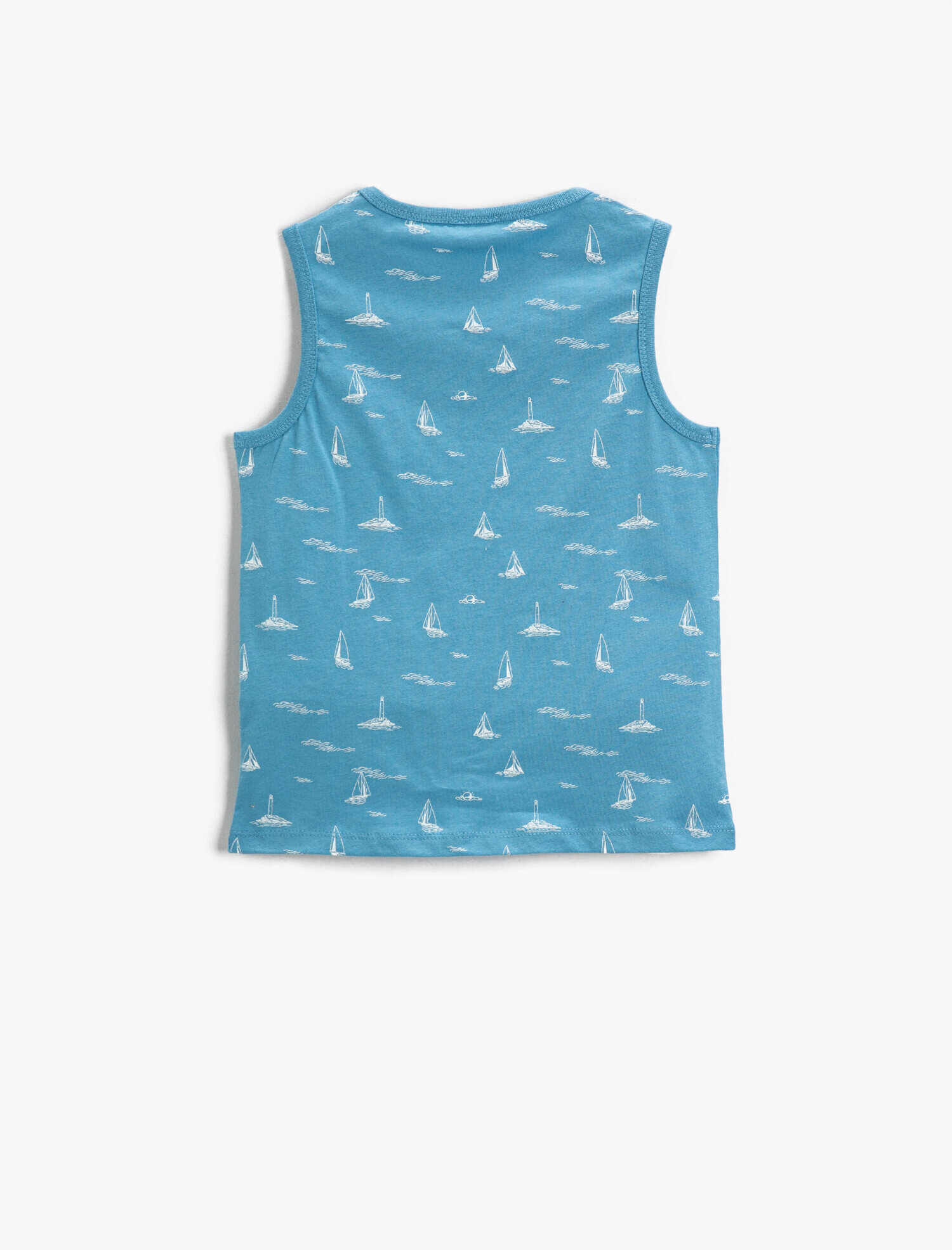  Erkek Çocuk Yelken Baskılı Kısa Kollu Bisiklet Yaka Atlet Pamuklu